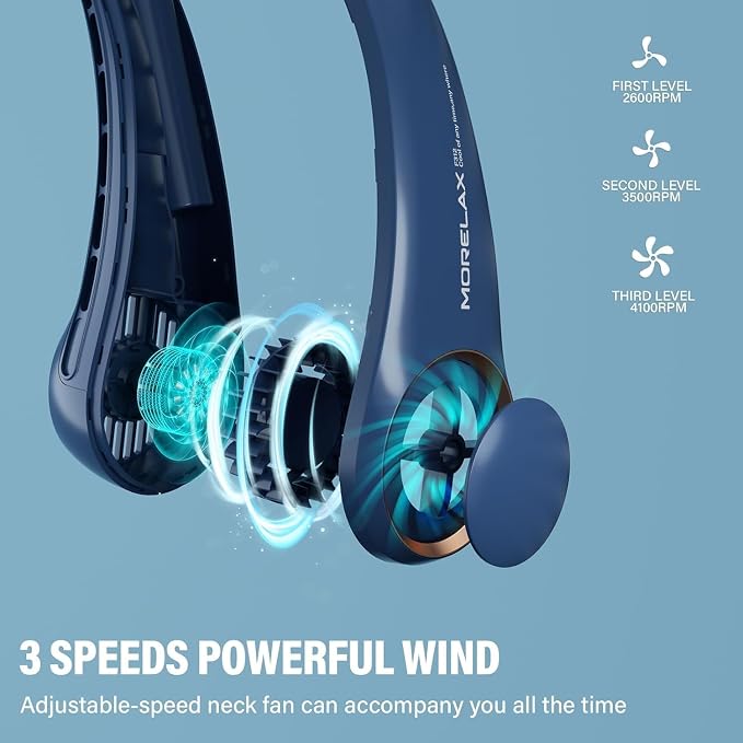 Neck Fan, USB Rechargeable Personal Fan,Hand Free Bladeless Portable Fans,4000 mAh, 3 Speeds,Large Air Faster softer 360° Cooling, Ultra Quiet,Gift Suitable for Home, Office, Travel, Sports