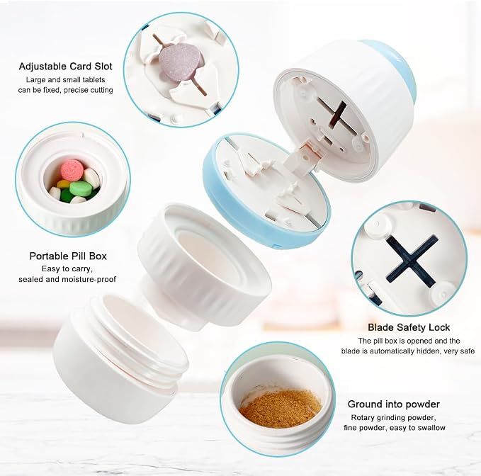 Pill Cutter Splitter for Small and Tiny Pills with Stainless Steel Blade for Cutting Small or Large Pills in Half or Quarter Suitable for Cuting Vitamins, Tablets