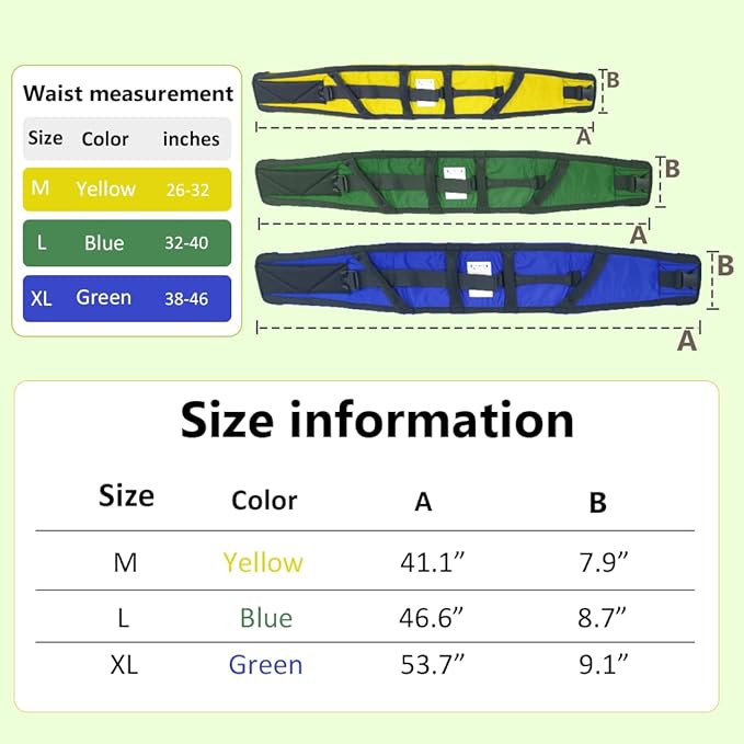 Gait Belts with Padded Handles,Transfer Belts Physical Therapy Belt for Seniors Moving, Lifting Belt Assist Patient/Elderly (Green, Large)