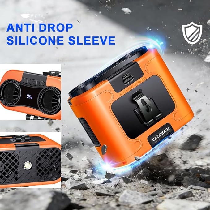 CAZOKASI 2026 Upgrade 20000mAh Waist Clip Fan Wearable Fan Portable Personal Body Fan Powerful Upto 36H Cooling and Heatstroke Prevention Fan(20000mAh/Orange)
