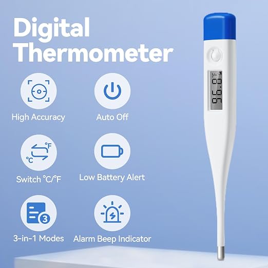 Berrcom Digital Thermometer for Adults, Kids, Babies, Oral Rectal Underarm | Medical Thermometer with Fever Alarm, C/F Switchable, Body Temperature, Fast Read, Oral in Mouth, Rectal, Under Arm Use