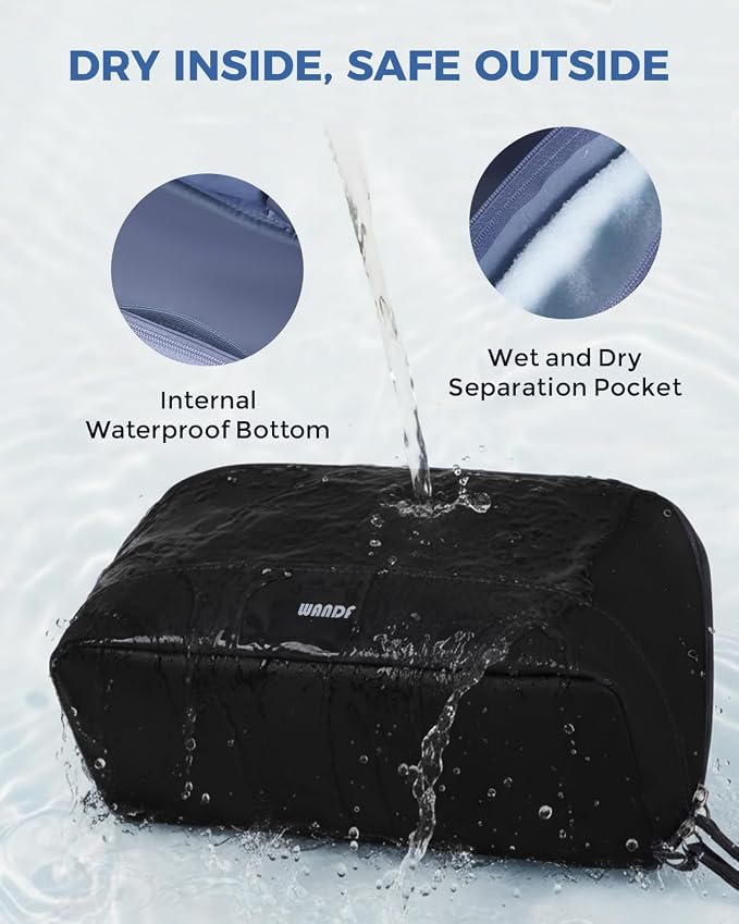 WANDF PU Leather Toiletry Bag for Men, Dopp Kit with Hanging Pouch | Water-Resistant Fabric, Travel Bag for Toiletries, Compact Storage, Shaving Accessories, Weekend Trips