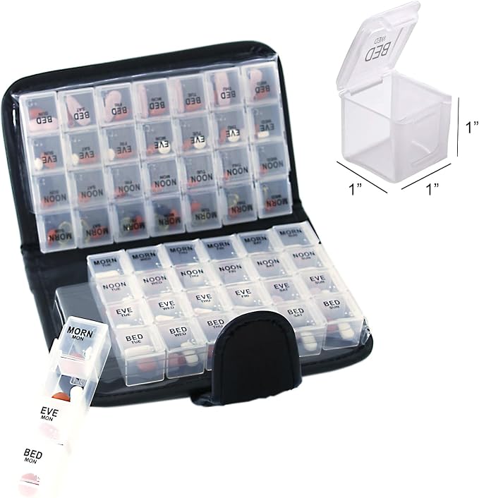 Smart Essentials 14 Day Pill & Vitamin Organizer 2 Weeks AM/PM 4 Doses a Day Travel Case Handy & Portable, Black, GM8283