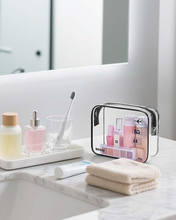 WANDF TSA Approved Toiletry Bag, 2 Pack Clear Makeup Bag | Quart Size, Airport Carry-On, TSA Liquids Travel Bag, Clear PVC, Women Men Travel Essentials
