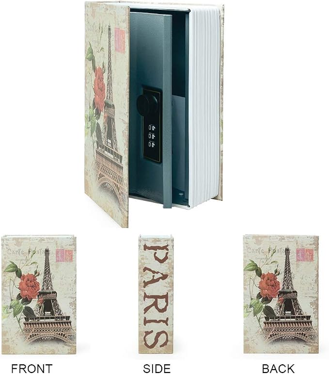 Small Sized Diversion Book Safe Storage Box, Dictionary Secret Safe Can with Security Combination Lock, Diversion Book Hidden Safe (Combination, Paris)