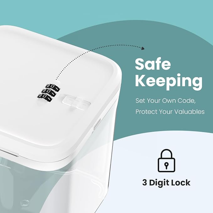 Medicine Lock Box for Safe Medication, Clear Lockable Storage Box for Snacks Food, Phone Lock Boxes with Combination Code for Home/Dorms/Office Storage Lockers (White)