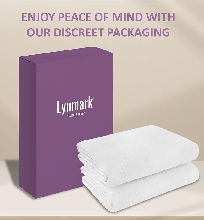 Lynmark® 3X Washable Bed Pads - Non-Slip Waterproof Mattress Protector Underpads with Extra Long Tucks - Ultra-Absorbent Oeko-Tex Certified Cotton Incontinence Pad for Bedwetting - Twin (34" x 36")