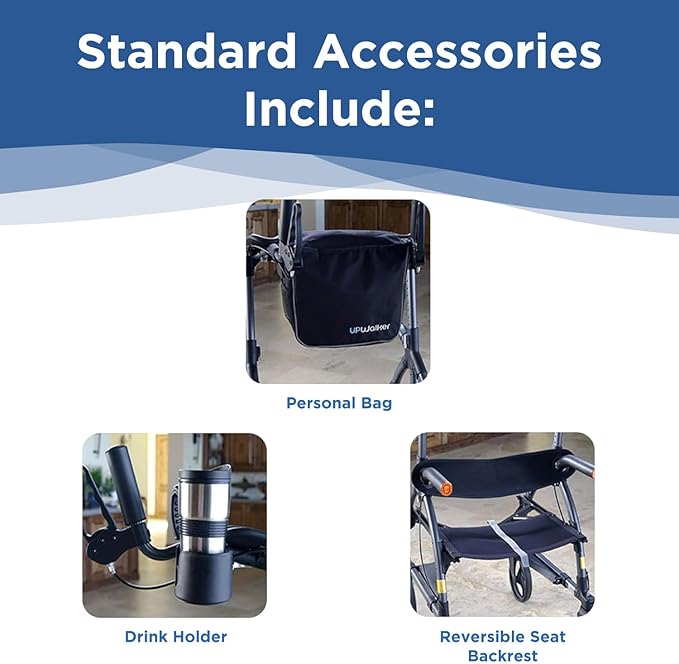 Journey UPWalker EZ Lite – The Original Upright Walker – Premium, Lightweight Adjustable Upright Rollator Walker with Seat for Adults, Seniors & The Elderly