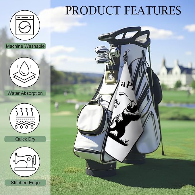 DYJYBMY Papa Bear Funny Printed Golf Towel with Clip, Golf Accessories for Papa, Father's Day Birthday Retirement Gifts for Grandpa Dad Father Uncle Bear Lover, Golfing Gifts for Grandpa Golfer Dad