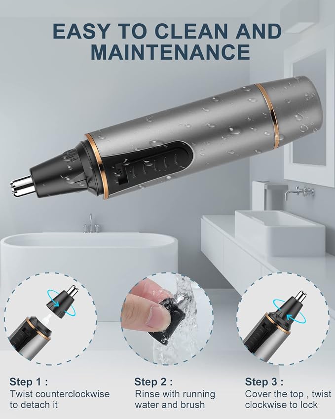 AREYZIN Nose Hair Trimmer for Men 2026 Professional Painless Rechargeable Nose Trimmer for Men and Women, Eyebrow Facial Hair Trimmer, Powerful Motor, IPX7 Waterproof, Dual Edge Blades