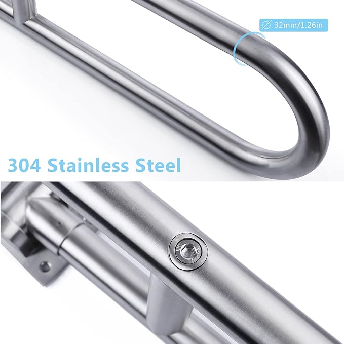 29.5 INCH Toilet Grab Bar Stainless Steel Handicap Rails Grab Bars Bathroom Support for Elderly Bariatric Disabled Commode Safety Hand Railing Guard Frame Shower Assist Aid Handrails Hand Grips