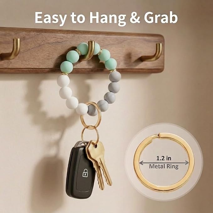BIHRTC Key Ring Bracelet Car Keychain Holder Wristlet Silicone Women Beaded Bangle Chains