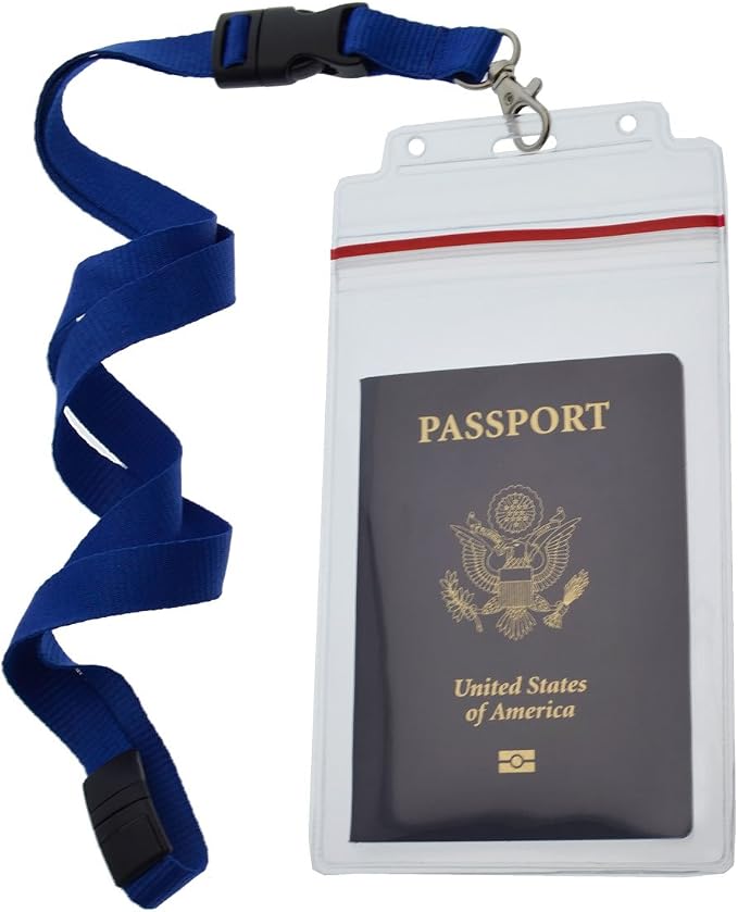 Passport Holders - 5 Pack - Heavy Duty Water and Tear Resistant with Lanyard - 4X6 Insert is Ideal for Cruise and Beach Vacation Documents (Royal Blue)