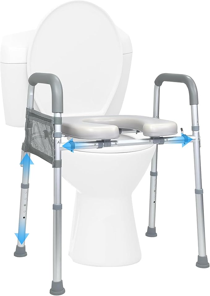 Raised Toilet Seat with Handles, Toilet Seat Risers for Seniors Width and Height Adjustable Raised Toilet Seat with Handles for Elderly