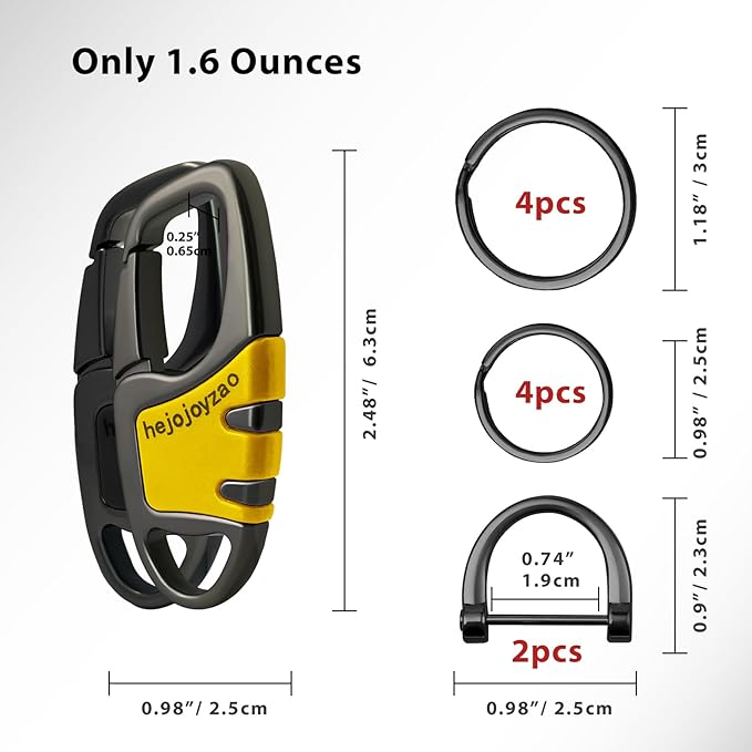 Keychain Carabiner Clip,Heavy Duty Belt Loop Car Key Ring Holder | Durable metal build, mens EDC accessory, 4 key rings, secure locking D-ring, fits belt loops, holds home, car key fobs