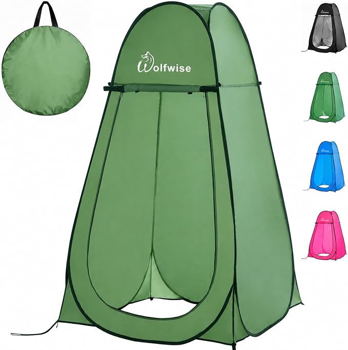 WolfWise Pop Up Shower Tent for Camping Essentials, Compact & Lightweight | Portable Instant Changing Tent with Window & Carry Bag, Privacy Dressing Room Bathroom for Outdoor, 6'3"/6'11" H
