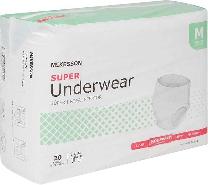 McKesson Super Adult Incontinence Underwear, Medium, Moderate, 44 in, 20 ct | Postpartum and Incontinence Support