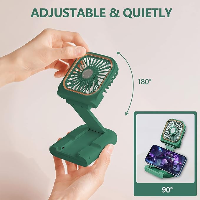 Portable Neck Fan Mini Quiet Handheld Personal Foldable USB Rechargeable Fan with Phone Holder founction for Home Office Outdoor Travel, Hands Free Necklace Fans