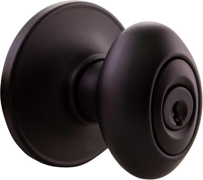 Design House 779199 Egg Keyed Entry Door Knob Matte Black | Surface, Traditional, Brass, Hardware, 779199