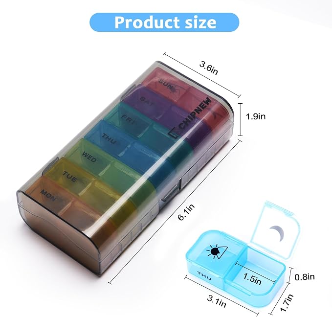 Weekly Pill Organizer 2 Times a Day, AP PM Pill Box，Detachable Pill Case | Food-Grade Material,Travel-Friendly,7 Day Pill Container Medium,Compartment holds up to 6 fish oil or 10 vitamin-Translucent