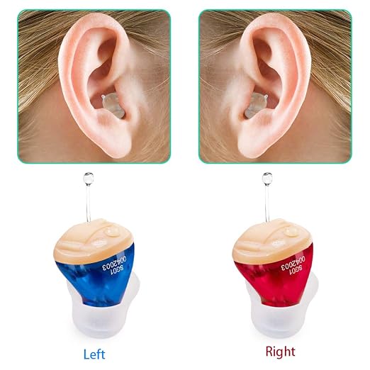 Hearing Aids, Hearing Amplifier Ear Amplifier for Adults Noise Cancellation | CIC Hearing Aid Sound Enhancer for Seniors (Blue, Left)