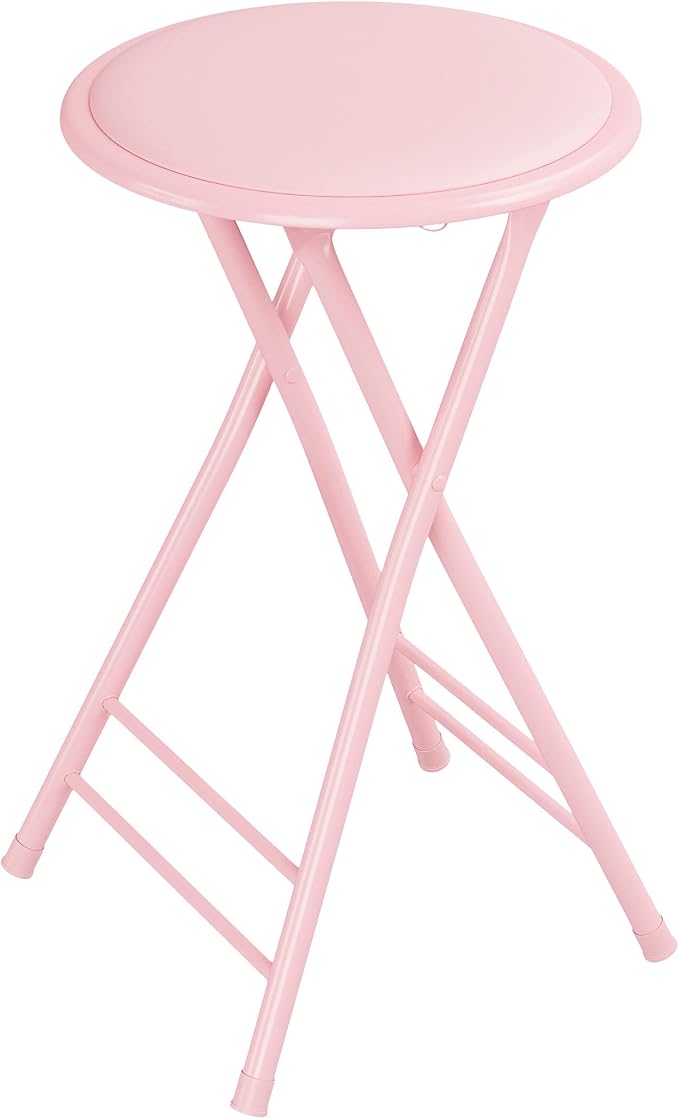 Lavish Home Folding Stool with Padded Backless Seat, Pink, 24 Inch | Counter Height Bar Stools with 225lb Capacity, Portable Indoor & Outdoor, Extra Seat for Kitchen, Rec Room or Camping