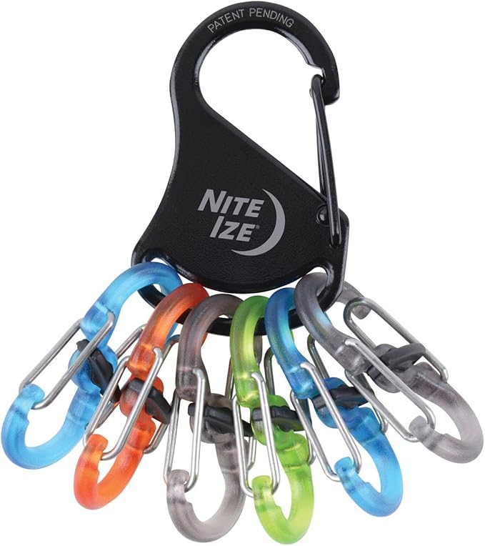 Nite Ize KeyRack Steel S-Biner - Plastic Key Carabiner Organizer with 6 S-Biners - Keychain Accessories to Hold Keys Securely and Separately