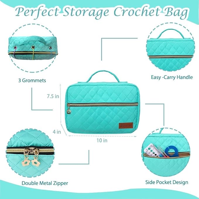 Yarniss Crochet Kits for Beginner, All-Inclusive Crochet Kit for Adults with 14 Size Ergonomic Crochet Hooks,12 Crochet Yarns Balls & Crochet Bag,Bright Blue