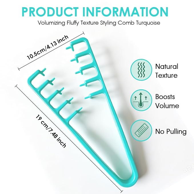 Texture Comb Wide-Tooth Hair Styling Comb for Root Lift,Turquoise | Wide-Tooth Styling Comb Helps Create Natural Root Lift,Fluffy Volume,Textured Hairstyles for Daily Styling,Bangs,Flat Hair