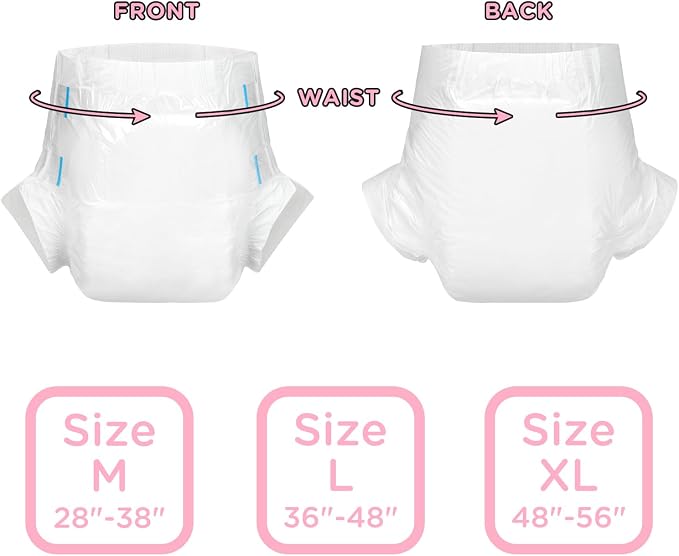 Littleforbig Adjustable Tapes Adult Diaper 10 Pieces - ABDry Ultra Absorbent Diapers 6500 mL White (X-Large 48"-56")