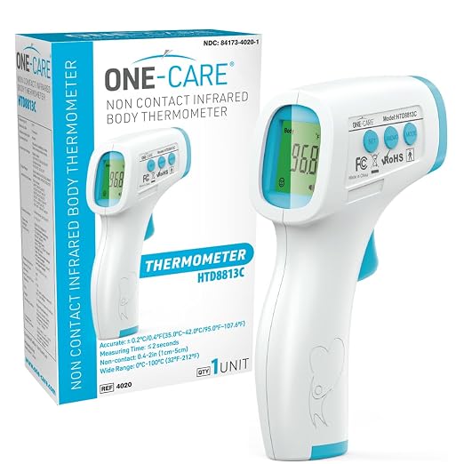 ONE-CARE Infrared Thermometer HTD8818A, Non-Contact, Forehead & Room | Homedics Thermometer, High Accuracy, Fast Reading, Body & Room Temp, Newborn Baby to Adult, Fever Alarm, Large Display