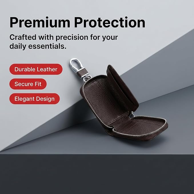 1PC Car Key Fob Case, Leather Car Key Holder for Purse, Automotive Smart Key fob Holder with Hook, for Remote Key Fob