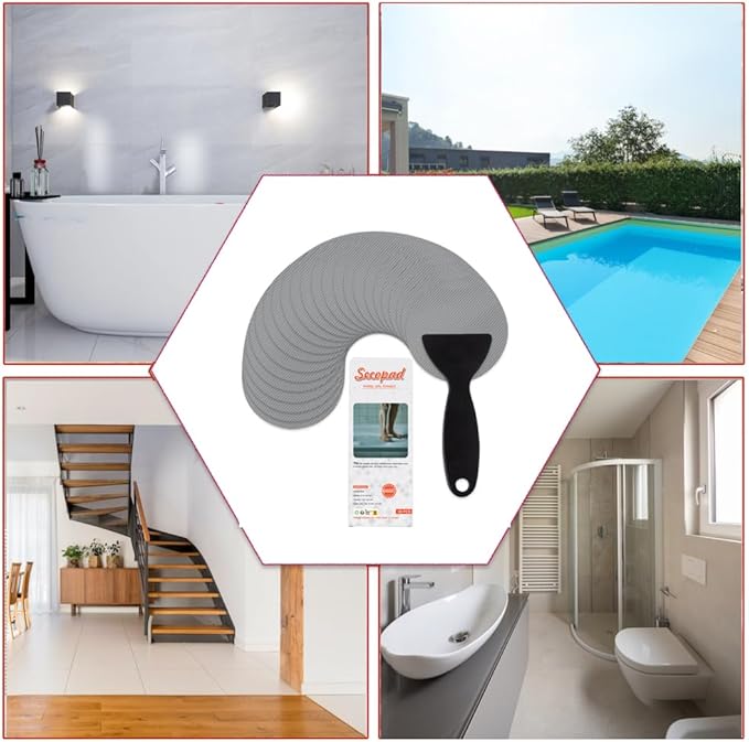 36PCS Bathtub Stickers Non-Slip, Safety Shower Treads Adhesive Appliques with Premium Scraper (Grey)