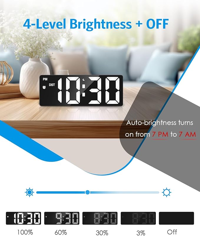 AMIR Digital Alarm Clock, LED Clock for Bedroom, Electronic Desk Clock with Type-C Port Adjustable Brightness DST Snooze 12/24H Display for Home Office