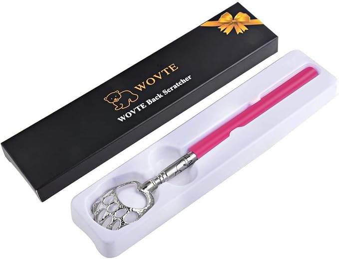 WOVTE Bear Claw Extendable Pink Back Scratcher for Women 2Pack | Stuffers for Men Women Adults, Mothers Day Fathers Day Christmas Birthday Gifts for Men Women Mom Dad Husband