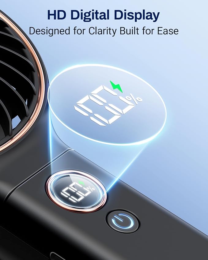 SWEETFULL Handheld Portable Fan, 5000mAh Rechargeable Battery, 6 Speed Wind, LED Digital Display, Foldable Electric Personal Mini Travel Fan with Backup Power, Summer Essentials Gifts for Women Girl