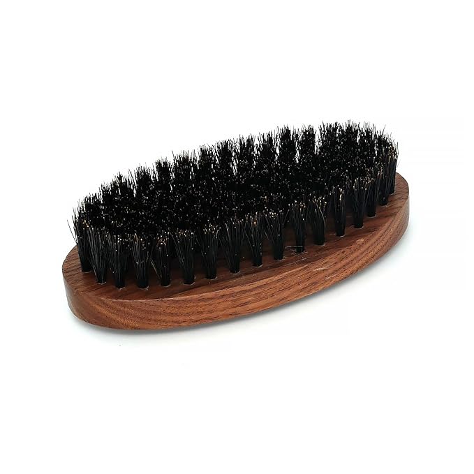 Walnut Wood Boar Bristle Beard Brush for Men | Soft & Smoothing Boar Bristles, Skull Print, Small Pocket Travel Size