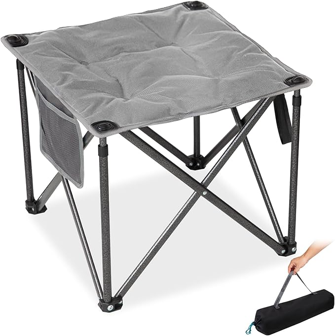FUNDANGO Oversized Camping Stool for Adults,Thick Padded 18.1 Inch Folding Ottoman Foot Rest, 440 Lbs Heavy Duty Outdoor Camp Chairs with Anti-Slip Foots & Carry Bag for Fishing Travel (Grey)