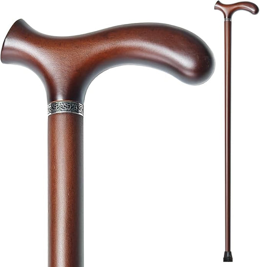 Wooden Walking Cane with 5 Height for Men and Women, Handmade Wood Cane with Comfort Grip Handle, Supportive Mobility Aid for Seniors, Fashionable & Classic Lightweight Stick