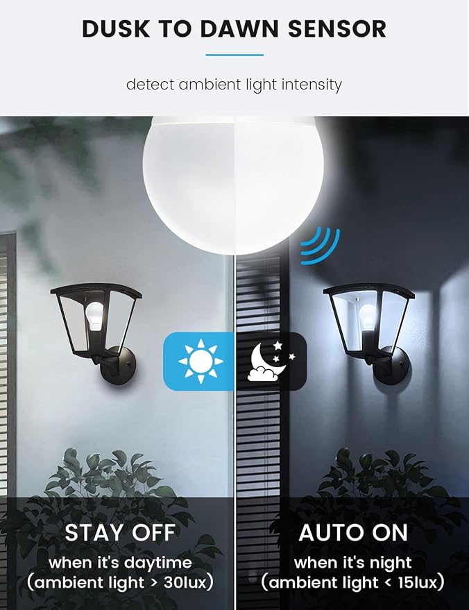 4 Pack Dusk to Dawn Light Bulbs Outdoor 100W Equivalent, Automatic On/Off Sensor LED Light Bulb, 13W Daylight 6000K, 1100 Lumen, A19 E26 Bulbs Photocell for Wall lamp Porch Garage Yard Light