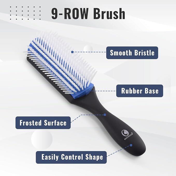 Hair Brush Set, Detangler Brush for Natural 3/4abc Curly Hair, Hair Brushes for Women Men Kids Detangling Styling with Spray Bottle (Blue)