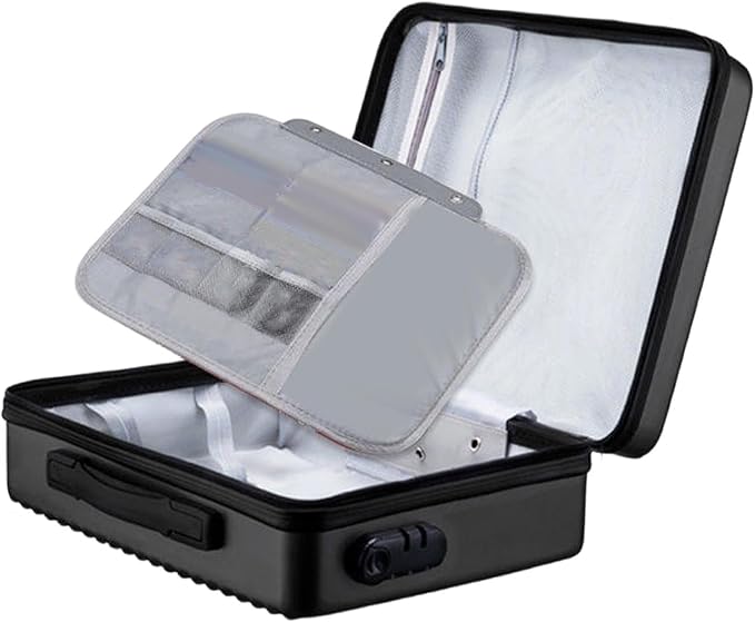 Fireproof Document Box Secure Storage Hard Shell Container Organizer Bag for Professionals Certificates, Black
