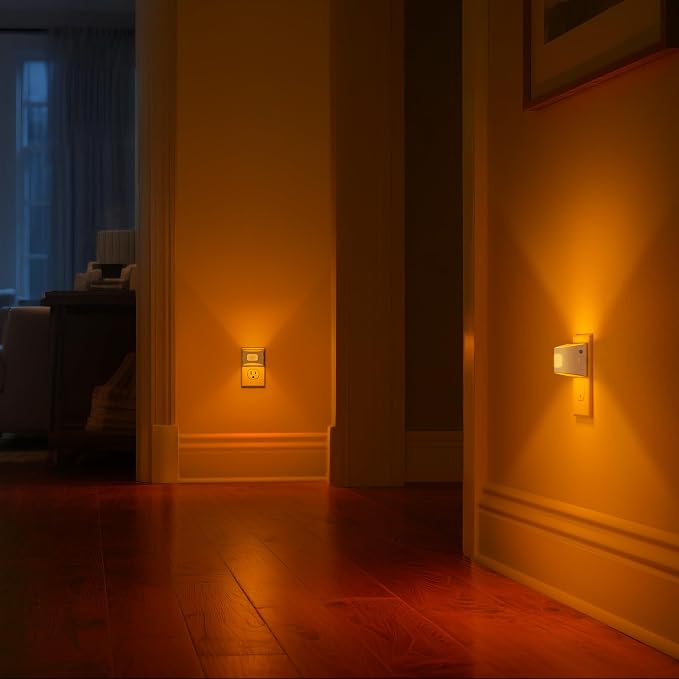 DORESshop LED Night Light[2 Pack], Night Lights Plug into Wall, Dimmable Plug in Night Light with Motion Sensor, Dusk to Dawn Sensor, Nightlights for Adults, Bedroom, Bathroom, Amber, White Cover