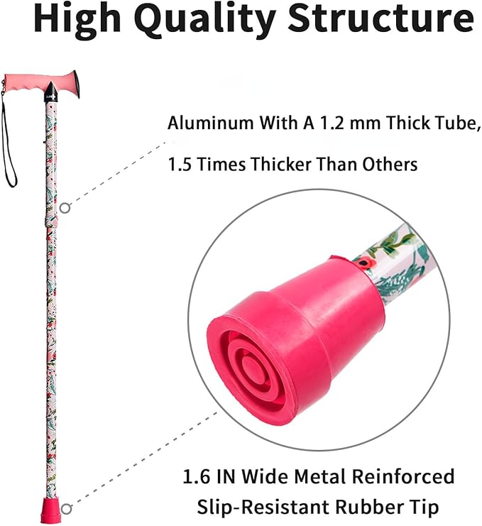 Walking Cane for Men and Women, Foldable Floral Lightweight Adjustable Portable for Folding Canes, Comfortable T-Handle for Seniors Adults
