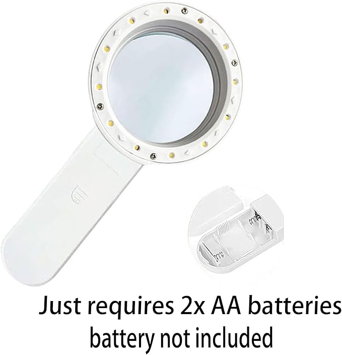 Magnifying Glass with 12 LED Lights, Double Glass Lens Handheld Illuminated Magnifier Reading Magnifying Glass with for Macular Degeneration Seniors Reading Inspection Coins Jewelry