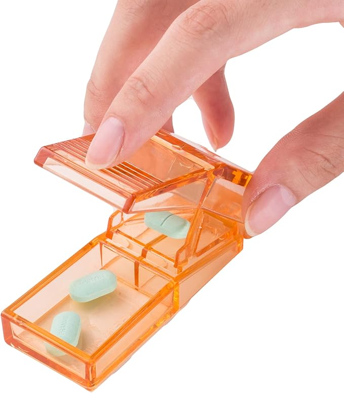 Ultrassist Pill Cutter and Splitter for Cutting Small or Large Pills, Accurate Medicine Splitter with Stainless Steel Blade, Transparent Vitamins Slicer Assorted Colors