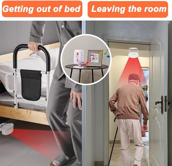 Upgrade Professional Bed Sensor Alarm and Fall Prevention for Elderly/Dementia and More,Caregiver Pager Motion Sensor with 5 Volume Level