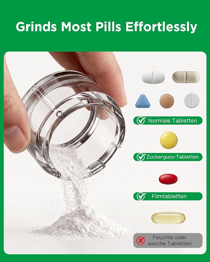 GAONLY Ceramic Core Small Pill Crusher Fine Powder –Manual Pill Grinder for Elderly & Pets, Free Twist-to-Grinder for Arthritic Hands, Crushes Meds/Vitamins to Fine Powder (White)
