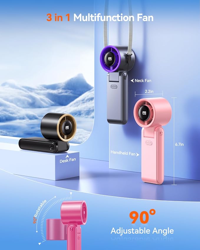 Portable Handheld Turbo Fan, 199 Gear Speed, 24 Hs Cooling Time, 5500mAh Rechargeable Mini Personal Hand Fan, Foldable Design, Travel Essentials, Beach Vacation, Gifts for Women, Men,HotPink
