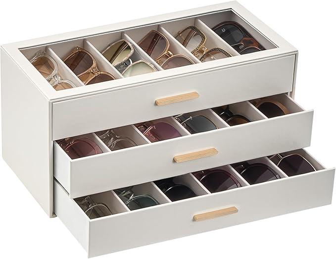 Lolalet Sunglasses Storage Box for Women, Eyewear Eye Glass Organizer with Clear Top Display Holder Case